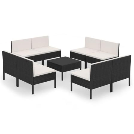 Vidaxl Loungegrupp För Trädgården Med Dynor 9 Delar Konstrotting Svart