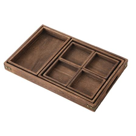 Paulownia Trä Häckande Serveringsbrickor Set Med Utskärning