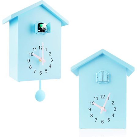 Gøg ur, fuglekald ur, design ur med pendul, fuglehus, vægkunst, stue, køkken, kontorindretning (blå)