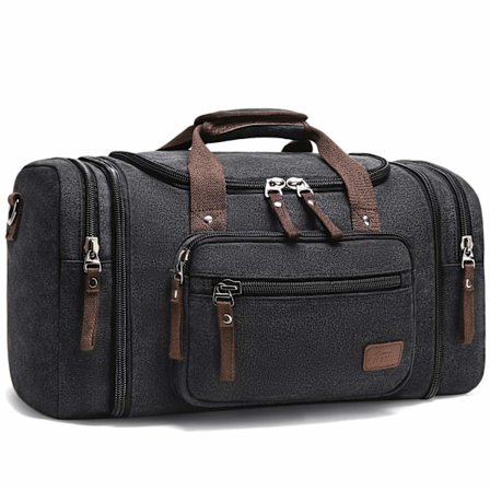 Canvas Duffel Bags Nye To Sidelommer til Udvidelser til Unisex Weekend Daypack Stor Holdall Rejsetaske(Sort)
