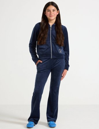 Lindex Utsvängda Byxor I Velour - Navy - 164