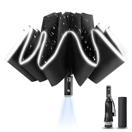 Vindtett paraply Reiseskjerm Sammenleggbar paraply - Kompakt, Automatisk, Refleksartikkel