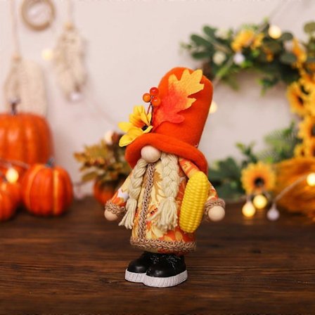Ny Høstsæson Ahornblad Dukke Ornament Thanksgiving Skovmand Holder Græskar Dukker