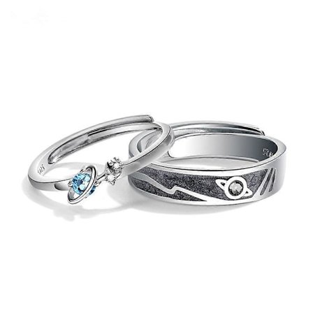 2 st Trendiga Saturnus Planet och Stjärna Ring Universum 925 Sterling Silver Par
