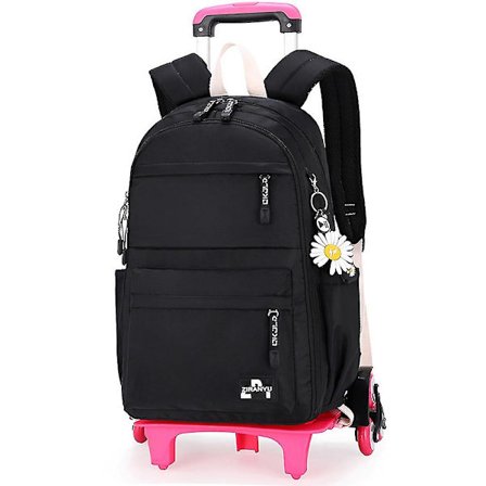 Flickor Trolley Ryggsäck Student Trolley Väska Svart