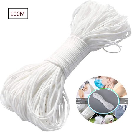 3 mm x 100 m rund strikk, gummisnor, søm, strikk for hobby, høykvalitets elastisk snor, for gjør-det-selv hattestrikk, ermer, snørepose,