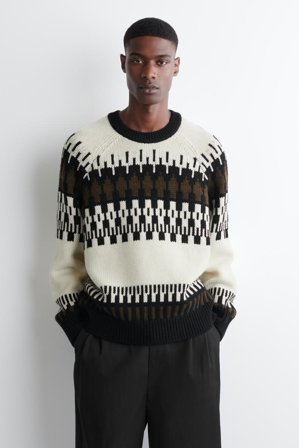 COS Men's Fair Isle Wool Cashmere Jumper in White