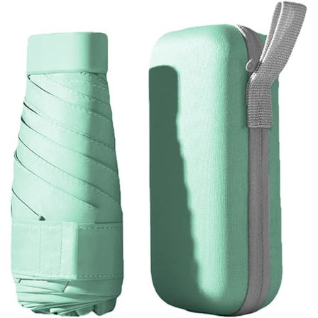 Kompakt paraply, 6-ribs paraply, stormsikker, lille lommeparaply, vindstærk, UV-beskyttelse, ultralet paraply, sammenklappelig rejseparaply