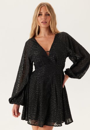 Bubbleroom Occasion-3D Lurex Raglan Sleeve Short Dress-L