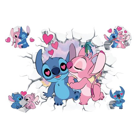 #Stitch og Angel 3D veggklistremerke, tapet, PVC, 50cm*36cm#