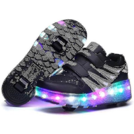LED Lysende Rullesko Dobbelte Hjul USB Genopladelige Skøjtesko Sort