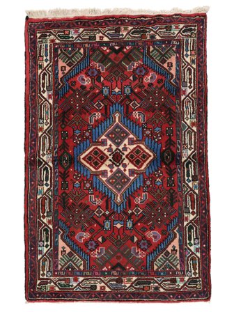 Handgeknoopt Hamadan Vloerkleed 80X128 Perzisch Wol Zwart/Donkerrood Klein