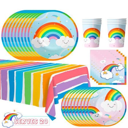 Engångsartiklar - Födelsedag - Regnbåge - 20 Tallrikar 9" - 20 Tallrikar 7" - Flerfärgad