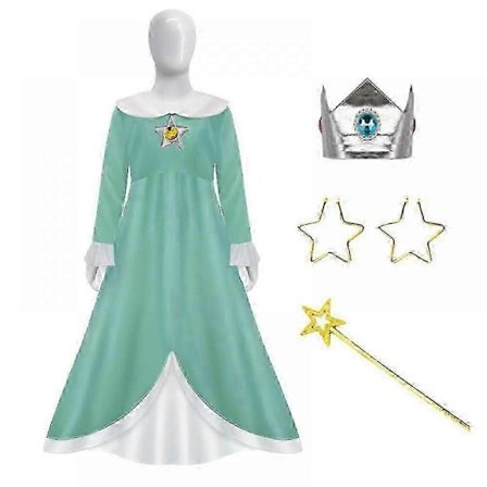 Prinsessan Peach Kostym, Peach Daisy Rosalina Utklädningsklänning för Flickor Cosplay Outfit med Tillbehör