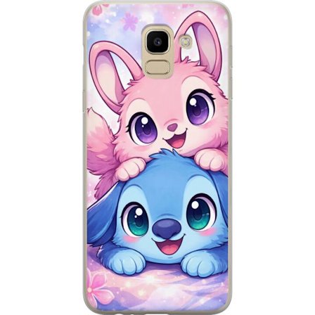Kompatibel Mobilcover til Samsung Samsung Galaxy J6 Sød kawaii illustration med pink og blå fantasidyr, store øjne og bløde farver perfekt til bø