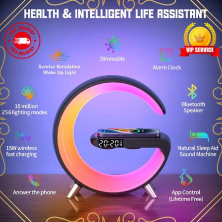 Smart G Lamp - Bluetooth Speaker Wireless Charger RGB Alarm Clock - Black