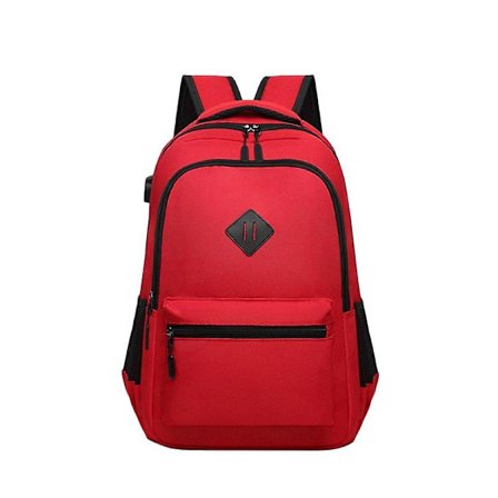 Ryggsekk, sidelommer, polstrede skulderstropper, med USB-kontakt, rød