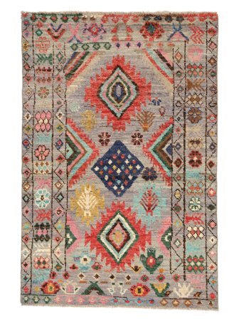 Moroccan Berber - Afghanistan Handgeknoopt 98X145 Vloerkleed Bruin/Donkerrood Afghanistan