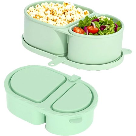 Silikone Snackbeholder med Låg, Bærbar Silikone Madopbevaringsboks til Rejser, Kontor, Picnic (Grøn)