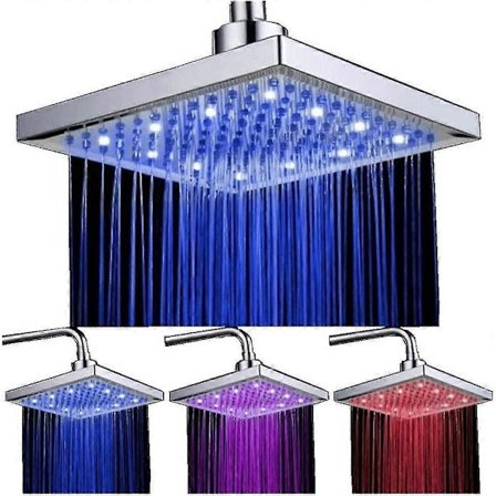 Fyrkantig 12 LED Kromfinish ABS-plast Takdusch med Temperaturkontroll, 3 Färgskiftningar, 8 tum