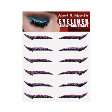 Itseliimautuva eyeliner-tarra, tuplaluomitarrat, lava-meikki, silmämeikkitarrat, violetti + pinkki