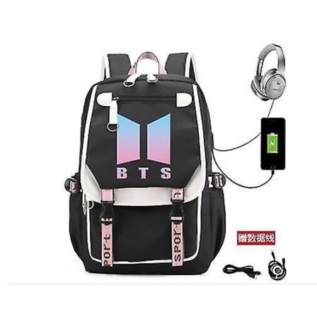 Bts Casual Backpack Outdoor Travel Bag Student School Bag-black