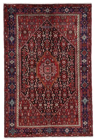 140X212 Tapis D'orient Hamadan Noir/Rouge Foncé (Laine, Perse)