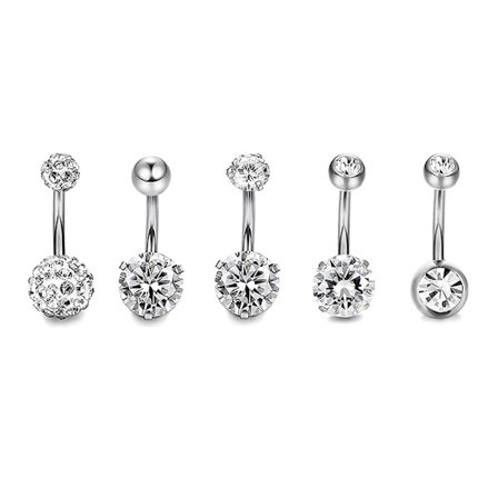 5 STK/ Sett rustfritt stål Krystall navleringer Bar P