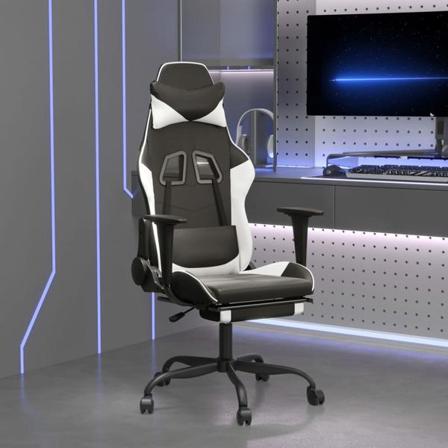 Vidaxl Gamingstol Med Fotstöd Svart Och Vit Konstläder Svart
