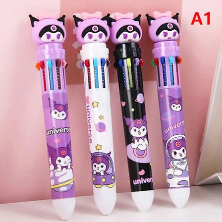 Tegneserie Kuromi 10-farvet kuglepen Kawaii 0,7 mm multipen A1