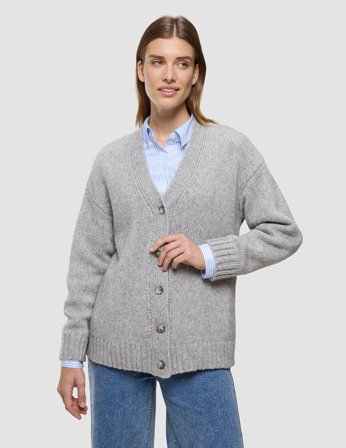 Shaping New Tomorrow - Dame - Chunky Soft Wool Knit Cardigan - Medium Grey Melange - Størrelse S