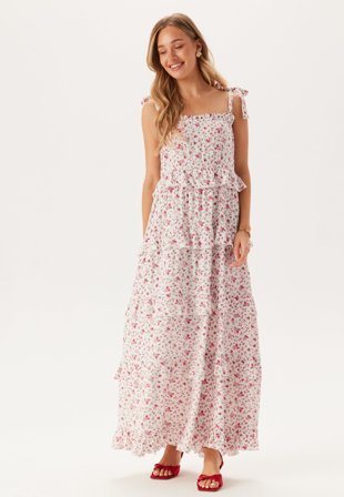 BUBBLEROOM - Frill Maxi Viscose Dress - White/Patterned