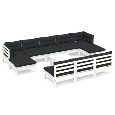 Vidaxl Loungegrupp Med Dynor 11 Delar Vit Massiv Furu Vit