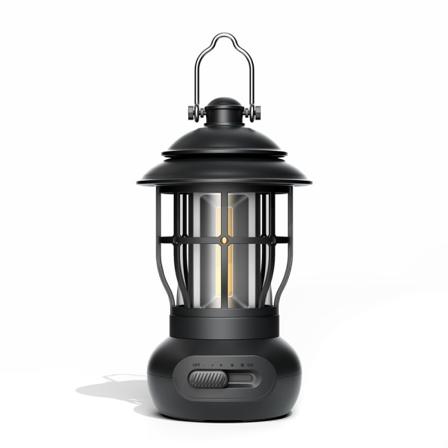 Udendørs campinglampe atmosfære varmt lys belysning campinglampe retro hestelampe USB-opladningstælt campinglampe sort black