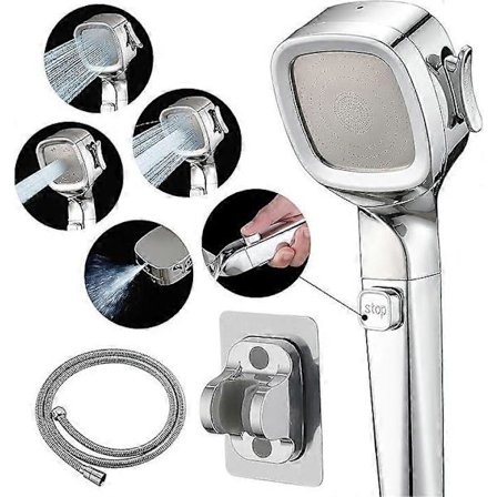 RV Duschhuvud med Slang och På Av-knapp, 4 Läges Husbilsduschhuvud och 152 cm Slang, Högtrycks RV Duschhuvud Ersättning, Vattenbesparande Rese