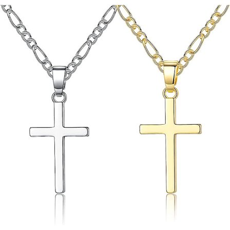 Litet Korshalsband för Kvinnor Män Vitguld 925 Silverhalsband med Lmell Hänge Present