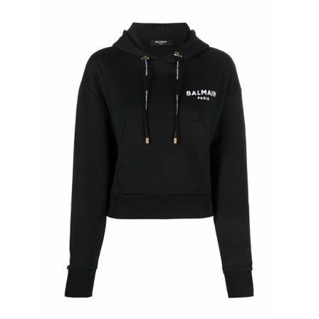 Balmain Flocked Logo Hoodie Sort, Dame