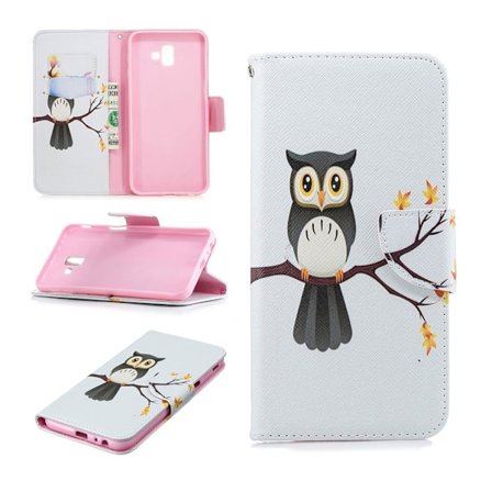 Samsung Galaxy J6 Plus (2018) kuviollinen synteetti nahkainen suojakotelo magneetti lukolla - Pöllö Haaralla