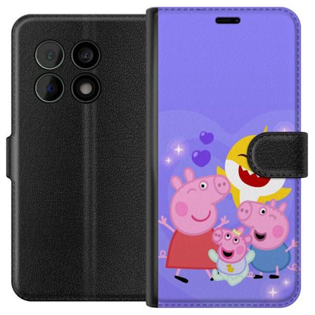 Kompatibelt Lommeboketui til OnePlus 10 Pro Peppa Gris mønster med hjerter, sommerfugler og venner, lys rosa bakgrunn i myke barneillustrasjoner