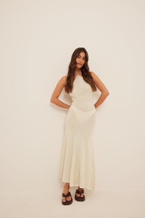 Dani Pavlica x NA-KD Robe midi à bretelles nouées - Collections des influenceuses - OffBlanc,Stripe - Large