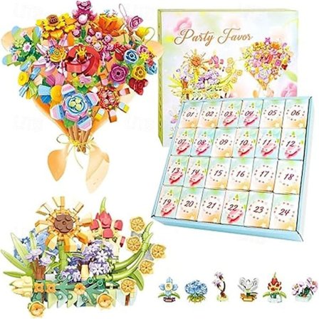 Jul Adventskalender 897 stk Byggeklosser Blomsterbukett Sett 24 Dager Julegave Kreativ Leke Barn
