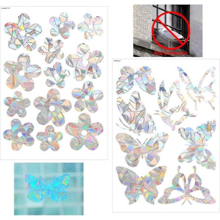 Solskyddsetikett 2set/21 st, fönsterdekaler fågelskydd prisma fönsterdekaler fjäril och blommönster, anti-kollision fönster