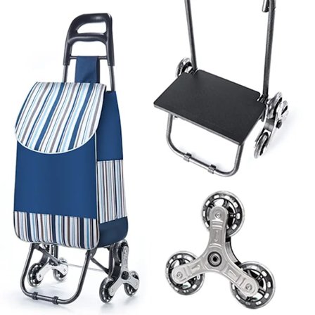 Käsikärry ruokaostoksille, kannettava ostoskärry kotiin, kokoontaitettava kuljetuskärry, ostoskärry portaiden kiipeämistoiminnolla