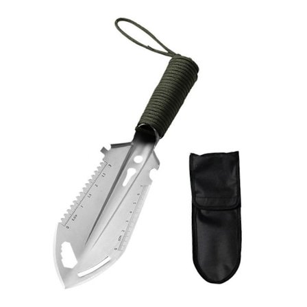 Skalad murslev med paracordhandtag för taktisk utomhusgrävning, camping, spade, överlevnadsspade, multifunktionellt verktyg, silver