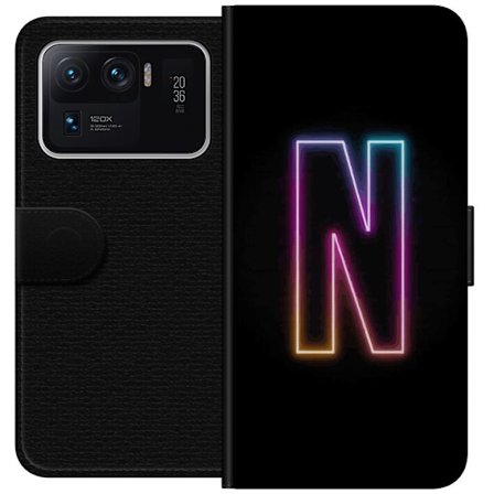 Kompatibel Tegnebogsetui til Xiaomi Xiaomi Mi 11 Ultra Minimalistisk neonbogstav N i farveskiftende lys mod sort baggrund