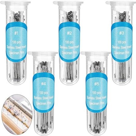 (500 stykker, 5 størrelser) Insektsnåler i rustfritt stål, prøvenåler En