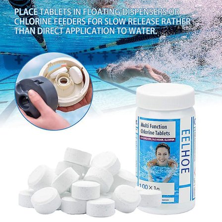 100 stk. rengøringstabletter med klor til swimmingpool, multifunktionel algemiddel