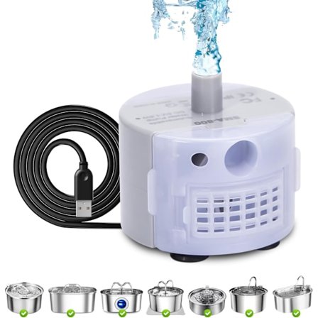 Vandfontænepumpe, udskiftningspumpe til vandfontæne i rustfrit stål til kæledyr, kæledyrsfontænepumpe med justerbar vandgennemstrømning