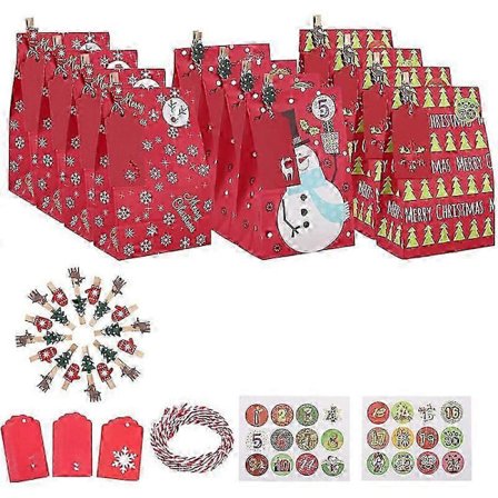 24 Presentpåsar Set, Kraftpapperspåsar att fylla, Julkalender för godis och bröllop