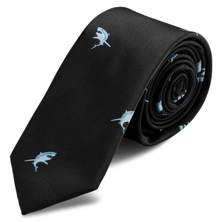 Black Skinny Tie with Sharks for Men - Skinny ties